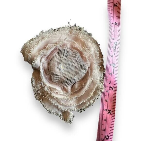 Frayed Fabric Rose Brooch Pin With Mesh Layer & Safety Closure - Picture 6 of 6
